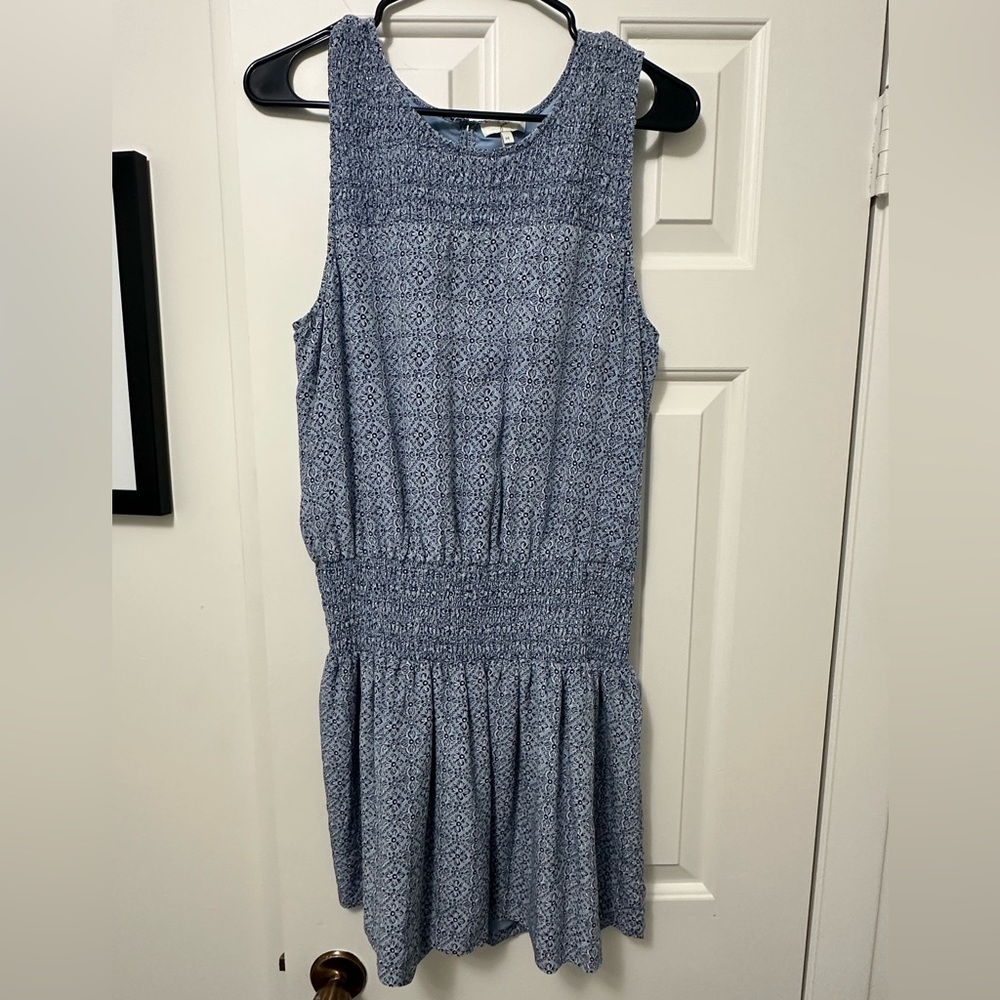 Elegant Blue Patterned Sleeveless Dress